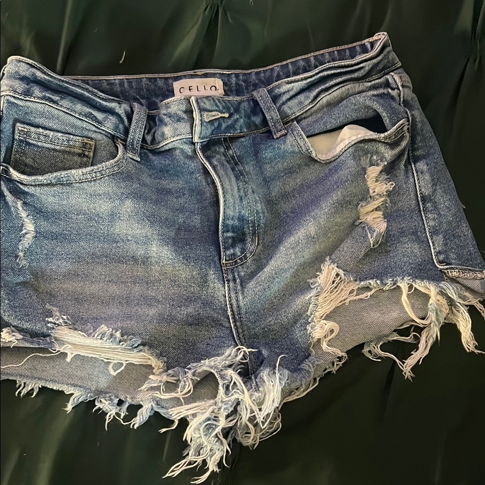 Cello Blue Jean Shorts Distressed Cut-Off Style size large
